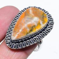Natural Bumblebee Jasper Gemstone 925 Sterling Silver Gift Ring Size 6 J8D60 orange