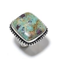 Ruby Fuchsite Lab-Created Handmade 925 Sterling Silver Ring Size 10 G9e41