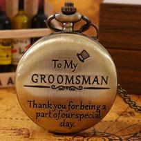 Retro Fashion Men's Pocket Watch ‘To My GROOMSMAN’ Necklace Pendant Quartz Pocket Watch Men Gifts brown