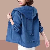 Autumn Women's Large Size Short Loose Hooded Jacket XXXXL mėlyna