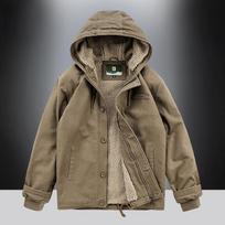 Plus Size Winter Warm Padded Jacket Men's Plus Velvet Padded Padded Jacket Hooded Lamb Fleece Jacket M chaki