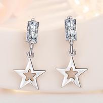 Small Fresh and Sweet Pentagram Fringed Rectangular Zircon Stud Earrings, Female