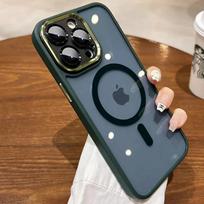 Prabangus Magsafe skaidrus telefono dėklas, skirtas iPhone 11 12 13 14 15 Pro Max 15 Plus belaidžiam įkrovimui kieta nugara skaidrus smūgiams atsparus dangtelis For iPhone 15 tamsiai žalia spalva