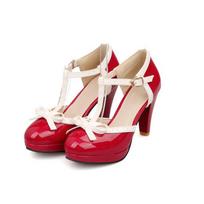 Women's high-heeled sandals fashion waterproof platform chunky spring and summer new large-size baotou sandals 34 raudona