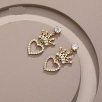 925 Sterling Silver Crystal Crown Heart Drop Earring for Women Girls Wedding Party Elegant Jewelry beige