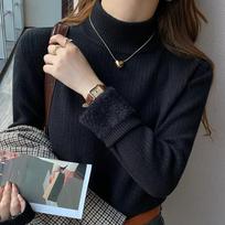 Fashion Thick Half High Neck Plush Base Sweater Women New Autumn and Winter Velvet Knitted Sweaters Tops Office Lady Casual Warm Knitwear 24866 One Size juoda