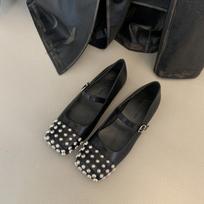 Square Head Rivet Ballet Shoes for Women New Fashionable and Personalized Mary Jane Single Shoes 35 juoda