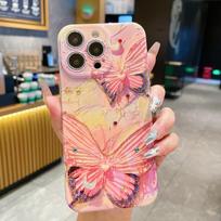 Fashion Butterfly Pattern Blu ray Phone Case with lens protective film For iphone 15 14 Plus 13 12 Pro Max 11 14plus 12promax Soft silicone Back Cover for iphone 11 rožinė
