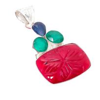 Kashmir Red Ruby, Emerald Gemstone 925 Sterling Silver Jewelry Pendant 2.17  AH-5193 2.17 raudona