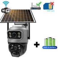 Dviejų objektyvų WIFI / 4G saulės kamera PIR žmogaus aptikimo naktinis matymas vandeniui atspari apsauga vaizdo IP kamera CCTV monitorius 【Wifi】no card pilka/juoda
