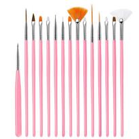 15pcs Nail Art Acrylic Gel Polish Extension Carving Flower Line Painting Dotting Liner Brush rožinė