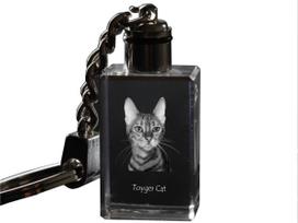 „Toyger“ - krištolinis pakabukas su katės nuotrauka, šviečiantis pakabukas, unikali „Art-Dog“ prekės ženklo dovana skaidri