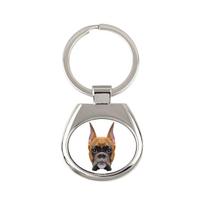 Boxer, German Boxer I - geometric keychain with a photo and the inscription Art-Dog balta
