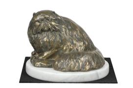 Persų katė - katės statulėlė, figūrėlė ant balto marmuro, trofėjus šunų parodai iš Art-Dog ruda