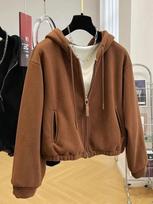 Autumn Solid Vintage Casual Warm Jacket Women New Design Retro Hooded High Street Coat Zipper Aesthetic Elegant Loose Outerwear Female M ruda