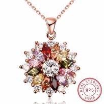 Luxury Brand Fashion Jewelry Crystal Mona Lisa Colored Zircon Pendant Round Flower Moon Round Necklace beige