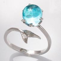 Bague Ringen 925 Sidabrinis žiedas Mėlynas krištolinis undinėlės burbulas atviri žiedai moterims Vestuvių gimtadienio dovanos Madingi aukštos kokybės papuošalai Resizable