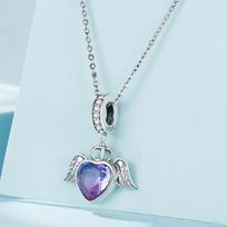 Violetinės Angelo Sparnai Meilės Širdies Sparnai Pakabukas Elegantiška Princesė S925 Sterlingo Sidabro Širdies Angelo Sparnai Karoliai violetinė