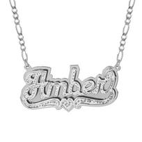 Kristenco Custom Double Nameplate Necklace 3d Name Pendant Personalized Figaro Chain Name Custom Name Plate Necklace 45cm white