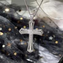 Huitan Hip Hop Cross Necklace For Women With Dazzling Cz Stone Luxury Silver Color Cool Neck Accessories Party Trendy Jewelry 45cm gray