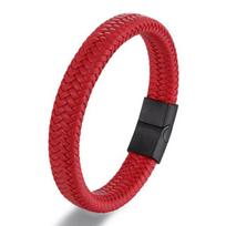 Pankroko vyriška odinė apyrankė su juoda nerūdijančio plieno magnetine sagtimi, pinta austa apyrankė, „Pulseras“ mylimųjų dovana 22cm raudona