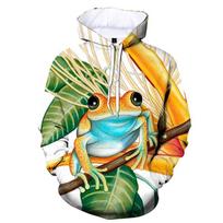 3D Printed Colorful Frogs Hoodie For Men Funny Animal Pattern Sweatshirt Outdoor Sports Tops Pullovers Street Autumn Long Sleeve S
