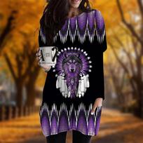 New In Autumn Chief Husky Print Plus Size Dress Women O'neck Long Sleeves Casual Pocket Dresses 8XL geltona