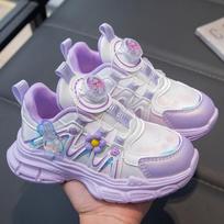 Girls' Sports Shoes Spring and Autumn New Revolving Button Casual Single Shoes Children Light Non-slip Soft Soled Daddy Shoes 26 violetinė