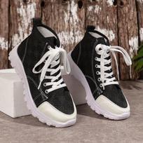 Canvas Women Sneakers Trend New Sports Running Lace-up Casual Women Shoes Walking Flats Designer Autumn Embroidery Craft 36 juoda