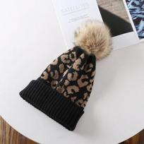 Leopard Knitted Pom Pom Cap for Men Women Autumn Winter Thicken Warm Woolen Beanie Hat Outdoor Windproof Earflap Hairball Bonnet Cold proof Cap one size