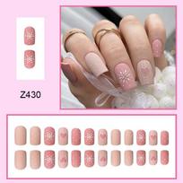 24pcs Press On Nails Girly Pink Sweet Girl French Frosted Texture Three-dimensional Snowflake Love Christmas Fake Nails beige