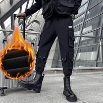Žieminės kargo kelnės vyrams, džogeriai, hiphopo kelnės, hiphopo kargo kelnės vyrams, gatvės apranga, dideli dydžiai, kišenės, dideli dydžiai M juoda