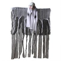 Skeletas pakabinamas Helovino dekoracija Skeletas su gobtuvu pakabinamas Vaiduoklių namų scenos išdėstymo rekvizitai One Size juoda