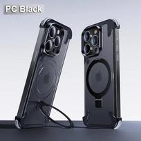 Prabangus metalinis kampinis kilimėlis be rėmelio telefono dėklas, skirtas „iPhone 16 15 14 13 Pro Max“, kompiuterio nugarėlė, „Magsafe“ magnetinis žiedo laikiklis, odinis dangtelis For iPhone 16 Pro Max gray