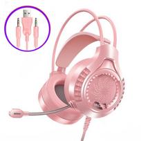 Kompiuterio ausinės su mikrofonu 7.1 kanalu šviečiančiu USB žaidimų stereo muzikos ausinių triukšmo slopinimu rožinė