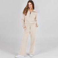 Autumn And Winter Women's Fashion Solid Color Models Casual Sports Suit Zip Long-sleeved Sweater Wide-legged Trousers Two-piece Set L abrikosas