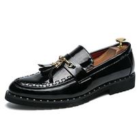 fashion Men Leather Driving Shoes tassel Black Blue Slip On loafers spring Summer Men Leather moccasins outdoor club pary shoes men 37 juoda