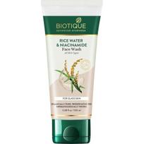 Biotique Rice Water & Niacinamide Gel Face Wash Removes Excess Oils & Reduce Blemishes of the Skin | Glass Skin | For Men & Women - 100ml blue