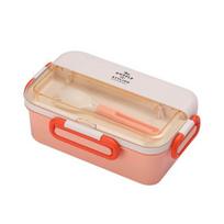 1.1L Lunch Box Sealed Compartment Large Capacity Microwavable Leak-proof Food Storage with Spoon Kids School žalia