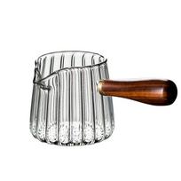1PC With Wooden Handle Heat-Resistant Glass Pitcher Kitchen Supplies Coffee Milk Cup gray