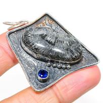 Natural Stingrey Coral,Blue Topaz Stone 925 Sterling Silver Pendant 2.05  s2g59
