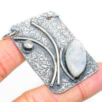 Natural Rainbow Moonstone, Topaz Gemstone 925 Sterling Silver Pendant 2.25  q0C05
