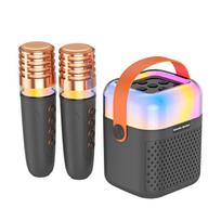 Karaoke aparatas su 2 belaidžiais mikrofonais BT mikrofonas ir garsiakalbis KTV rinkinys su RGB šviesa juoda
