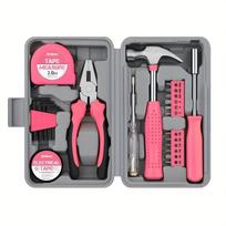 24 vnt. įrankių rinkinys, bendras buitinių rankinių įrankių rinkinys, su plastikiniu įrankių dėžės laikymo dėklu, mėlyna, skirta moteriai – viskas, ko reikia, kolegija, butas, kambarys rožinė