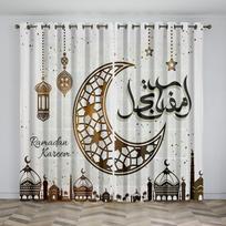 3D prabangūs Eido namų dekoravimo užuolaidų rinkiniai (2 panelės) Islamo musulmonų namų svetainės, miegamojo, virtuvės dekoravimo užuolaidos 50W130H(CM)x2&Grommet Top gray
