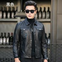 The First Layer of Oil Wax Sheepskin Leather Jacket Men's Short Slim Leather Jacket Men's Locomotive Casual Jacket Tide M juoda