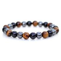 Bracelet En Pierre Mixte Obsidienne Oeil De Tigre Hématite Bracelet Triple Protection Pierre SemiPrécieuse Naturelle_Argent gray