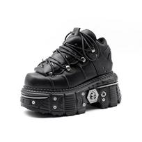 Nauji pankų stiliaus moteriški batai suvarstomi kulno aukštis 6 cm platforminiai batai moteriški gotiški aulinukai roko batai metalo dekoras moteriški sportbačiai 42 black