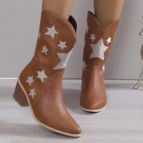 New Women's Embroidered Western Knee High Boots Cowboy Cowgirl Boots Chunky Heel Platform Boots Women Western Shoes 42 black
