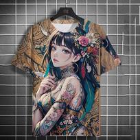 Vyriški marškinėliai 3D spausdinti anime deivės tatuiruotės ant nugaros spausdinimo marškinėliai laisvalaikio laisvi trumpomis rankovėmis marškinėliai vyriški namų drabužių viršus 5XL black